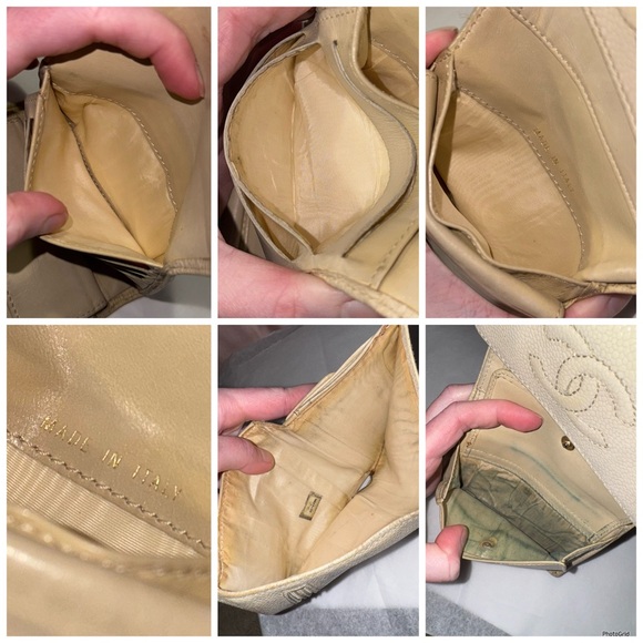 AUTHENTIC CHANEL Neutral Caviar Leather Interlocking C CC Vintage Logo Wallet - Picture 14 of 16